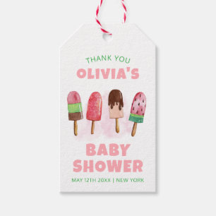 Pink Sweet Ice Cream Popcicle Baby Shower Gift Tags