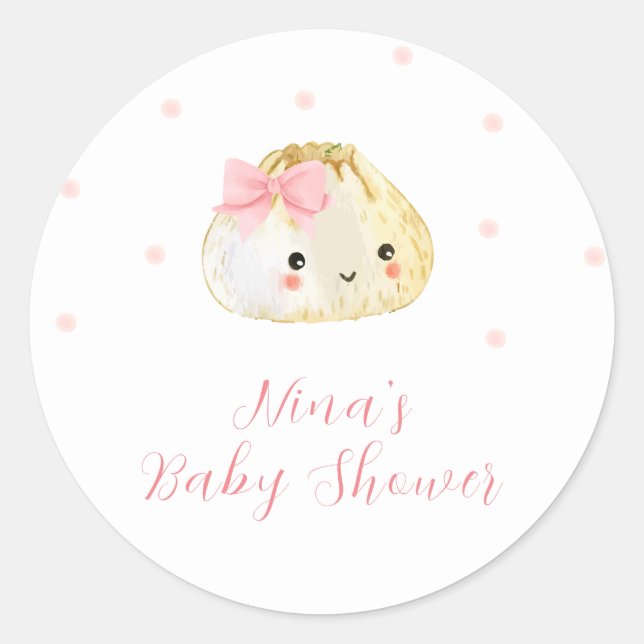 Pink Sweet Little Dumpling Girl Baby Shower  Classic Round Sticker (Front)