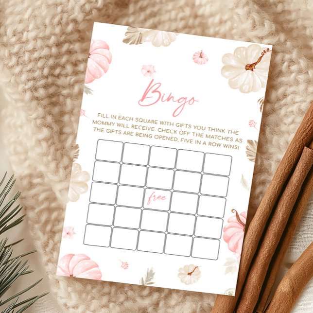 Pink Sweet Little Pumpkin Fall Bingo Game (Girl Fall Pumpkin Baby Shower Bingo Game)