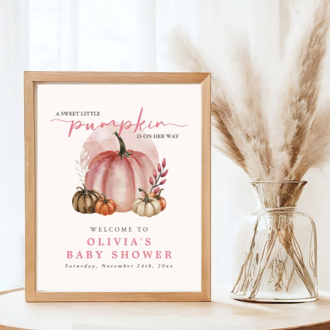 Pink Sweet Little Pumpkin Girl Baby Shower Welcome Poster (Creator Uploaded)