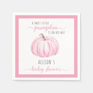 Pink Sweet Little Pumpkin Watercolor Baby Shower Napkin