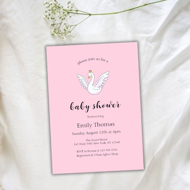 Pink Sweet Modern Princess Swan Baby Shower Invitation (Pink Sweet Modern Princess Swan Baby Shower Invitation)