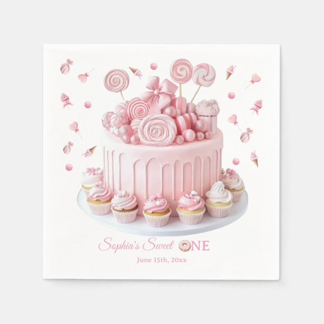 Pink Sweet One Birthday Napkins (Front)