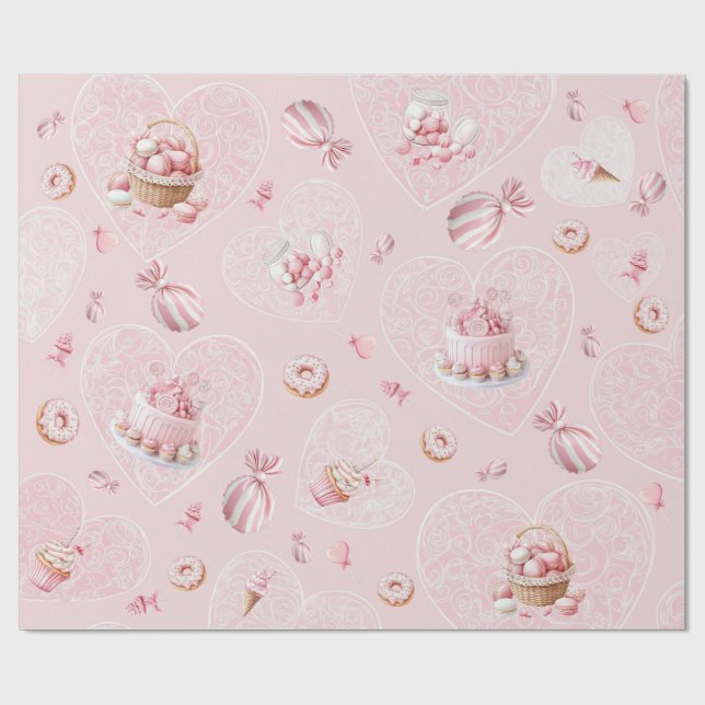 Pink Sweet One Birthday Wrapping Paper (Flat)