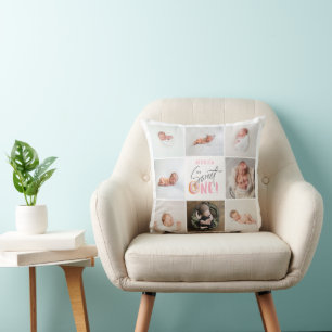 pink sweet one doughnut 1st birthday multi photo cushion