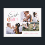 pink sweet one doughnut birthday multi photo holid holiday postcard<br><div class="desc">multi photo pink sweet one cute doughnut 1st birthday party invitation</div>