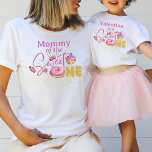 Pink Sweet One Girl's 1st Birthday Mummy Matching T-Shirt<br><div class="desc">Sweet One desserts theme girly colourful 1st Birthday,  with sweets,  designed with hand-drawn elements in pastel pink,  and faux gold colours with faux gold glitter elements.</div>