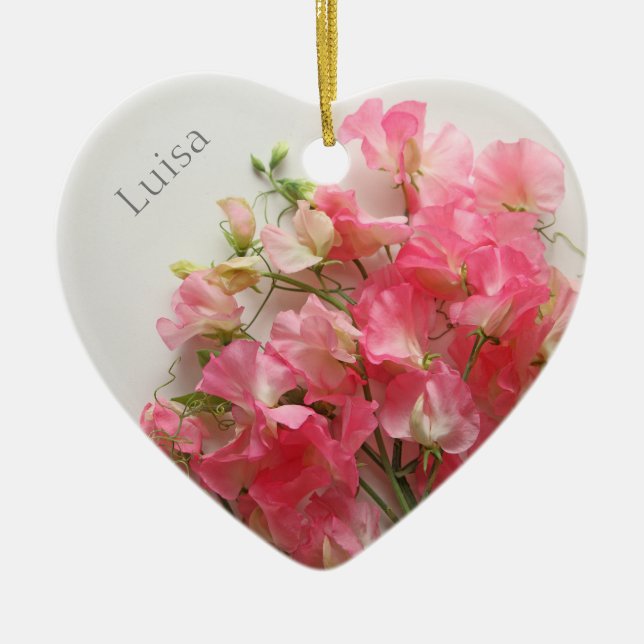 Pink sweet pea bouquet ceramic tree decoration (Front)