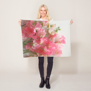 Pink sweet pea bouquet fleece blanket