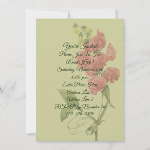Pink Sweet Pea Flower Party Invitation