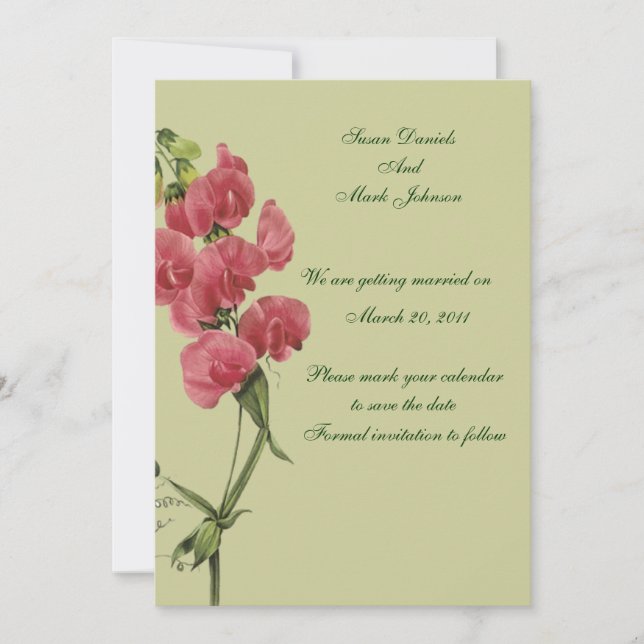 Pink Sweet Pea Flower Wedding Save The Date (Front)