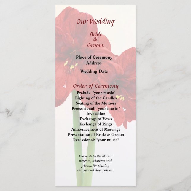 Pink Sweet Pea Heart Wedding Program Programme (Front)