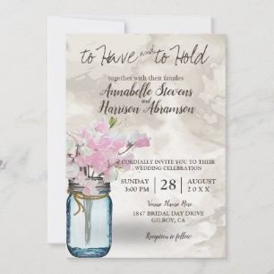 PINK SWEET PEAS VINTAGE MASON JAR WATERCOLOR INVITATION