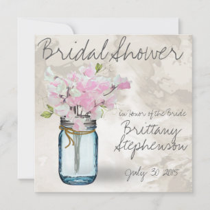 PINK SWEET PEAS VINTAGE MASON JAR WATERCOLOR INVITATION