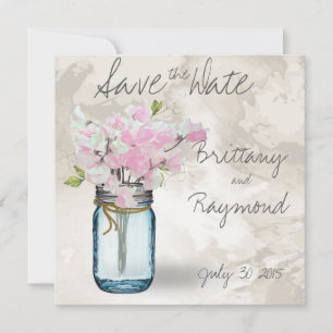PINK SWEET PEAS VINTAGE MASON JAR WATERCOLOR SAVE THE DATE