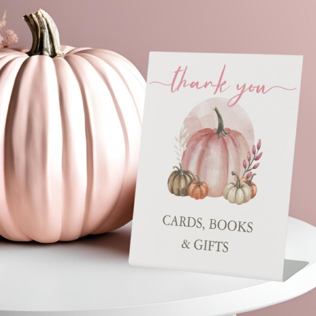 Pink Sweet Pumpkin Baby Girl Shower Card Book Gift Pedestal Sign (Creator Uploaded)