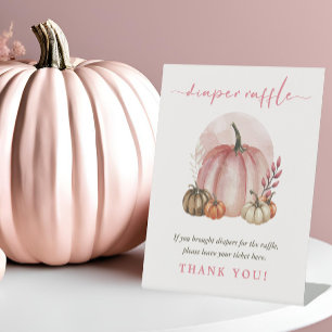 Pink Sweet Pumpkin Baby Girl Shower Diaper Raffle Pedestal Sign