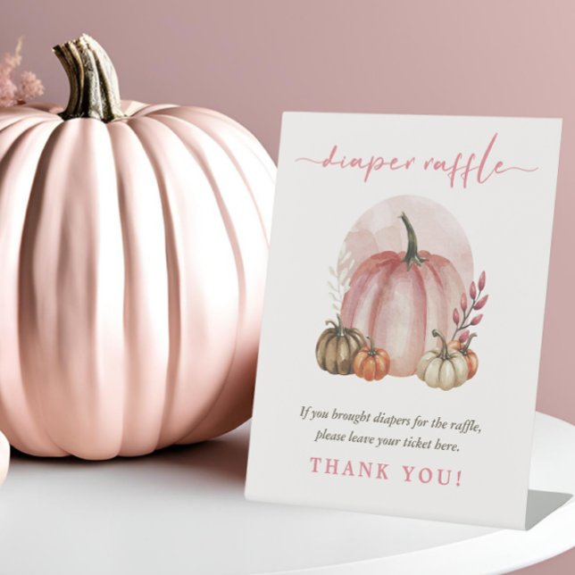 Pink Sweet Pumpkin Baby Girl Shower Diaper Raffle Pedestal Sign (Creator Uploaded)