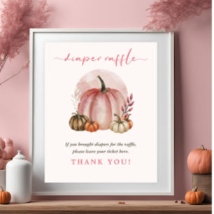 Pink Sweet Pumpkin Baby Girl Shower Diaper Raffle Poster