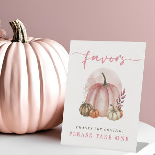 Pink Sweet Pumpkin Baby Girl Shower Favours Pedestal Sign