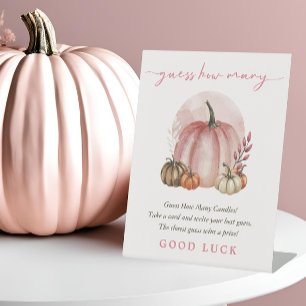 Pink Sweet Pumpkin Baby Girl Shower Guess How Many Pedestal Sign