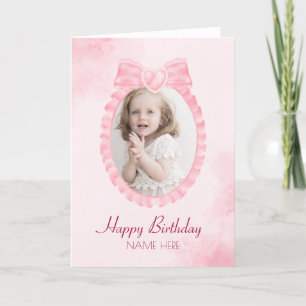 Pink sweet ribbon bow girly photo Happy Birthday  Holiday Card
