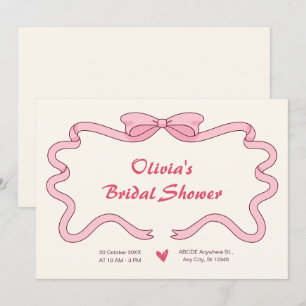 Pink sweet ribbon bridal shower invitation