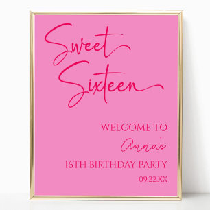 Pink Sweet Sixteen 16th Birthday Party Welcome Poster