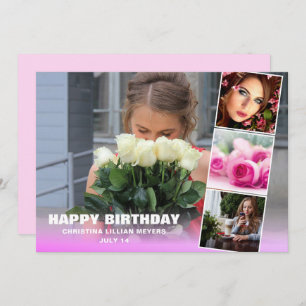 Pink Sweet Sixteen Birthday Photo Collage Card