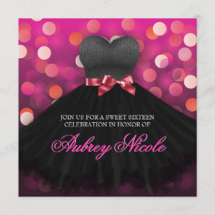 Pink Sweet Sixteen Black Dress Birthday Invitation