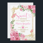 Pink Sweet Sixteen Gold 16th Girl Birthday Party Invitation<br><div class="desc">Pink Sweet Sixteen Gold 16th Girl Birthday Party Invitation
Mis Quince 15 Anos,  16th Birthday.</div>