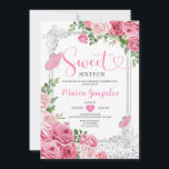 Pink Sweet Sixteen Silver 16th Girl Birthday Party Invitation<br><div class="desc">Pink Sweet Sixteen Silver 16th Girl Birthday Party Invitation
Mis Quince 15 Anos,  16th Birthday.</div>