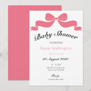 Pink sweet tie ribbon bow baby shower invitation