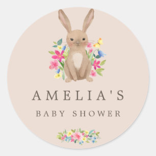 Pink Sweet Woodland Bunny Baby Shower Favour Seal