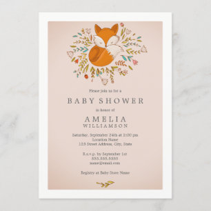 Pink Sweet Woodland Fox Baby Shower Invitation
