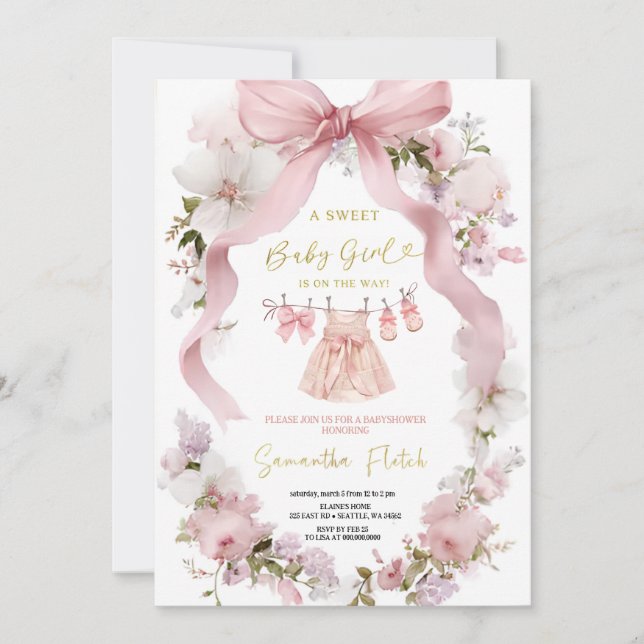 PINK  SWEETHEART BABYSHOWER PARTY INVITATION (Front)