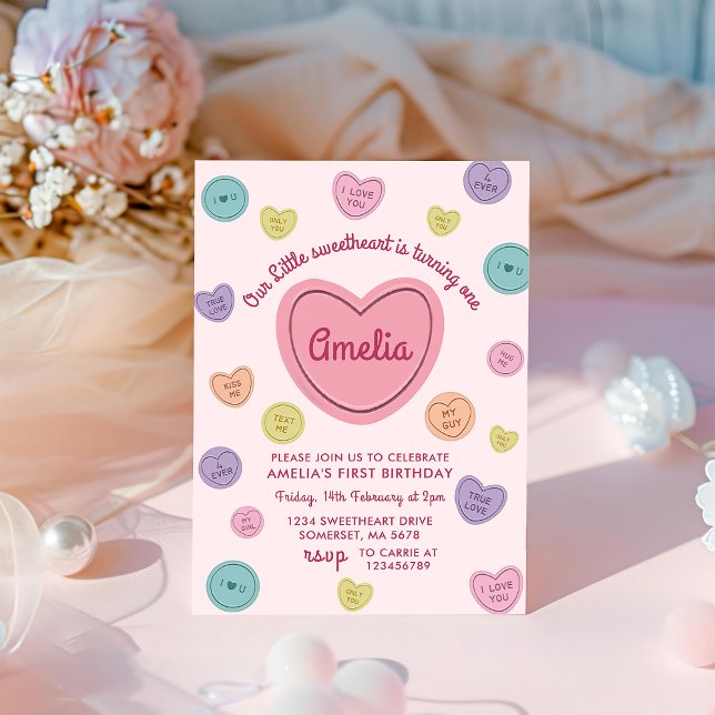 Pink Sweetheart Candy Valentine Birthday Invitation (Creator Uploaded)