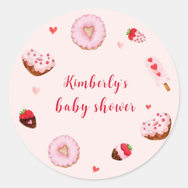 Pink Sweetheart Doughnuts Valentines Baby Shower Classic Round Sticker (Front)