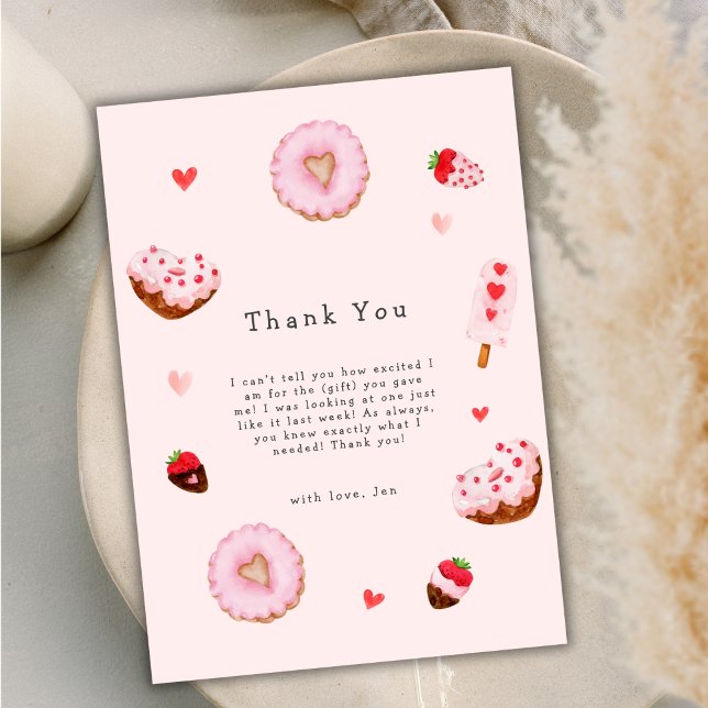 Pink Sweetheart Doughnuts Valentines Baby Shower Thank You Card (Pink Sweetheart Donuts Valentines Baby Shower Thank You Card)