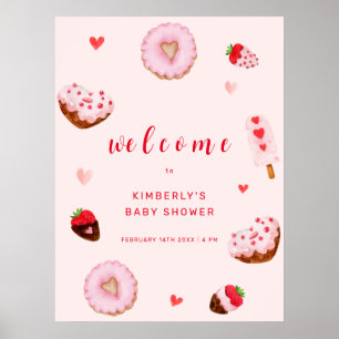 Pink Sweetheart Doughnuts Welcome Baby Shower Poster