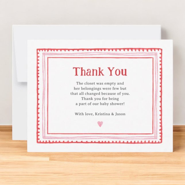 Pink Sweetheart Girl Baby Shower Thank You Card (Creator Uploaded)