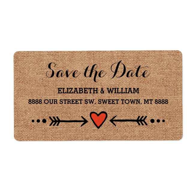 Pink Sweethearts & Arrows Burlap Save the Date (Front)