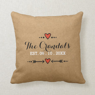 Pink Sweethearts & Arrows Rustic Country Wedding Cushion
