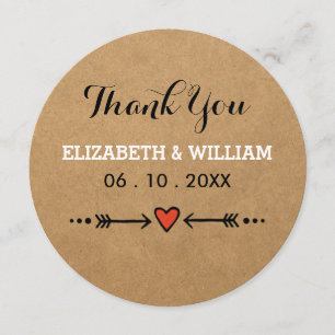 Pink Sweethearts & Arrows Rustic Wedding Thank You Card