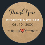Pink Sweethearts & Arrows Rustic Wedding Thank You Classic Round Sticker<br><div class="desc">Charming but simple. Just the right combination of elegant and casual, with a touch of sweet ol' farmyard charm. The perfect theme for a variety of different styles of wedding: shabby chic, outdoors, heart-and-arrow style romance, or just for that sweet, rustic feel. It's original, and uniquely your own. This round...</div>