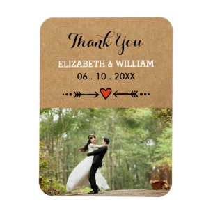 Pink Sweethearts & Arrows Rustic Wedding Thank You Magnet