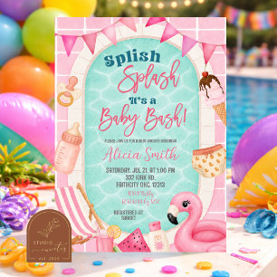 Pink Swimming Pool Girl Baby Shower party Invitation