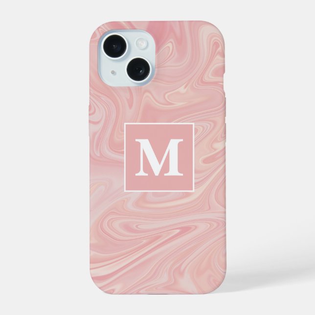  Pink Swirl Custom Monogram iPhone 15 Case (Back)