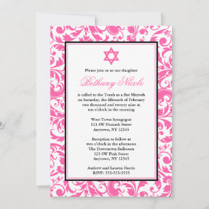 Pink Swirl Damask Bat Mitzvah Invitations