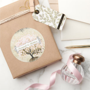 Pink Swirl Heart Leaf Tree Wedding Seal